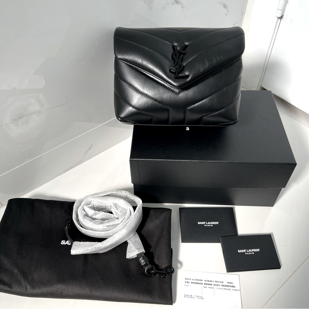 YSL Toy Lou lou strap bag in quilted ‘Y’ leather - Black Leather with Black HW